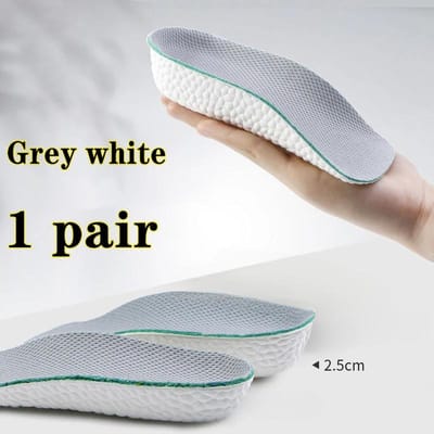 Hoogteverhogende inlegzolen Heren Dames Schoenen Platte voeten Ondersteuning van de voetboog Orthopedische inlegzolen Sneakers Hakverhoging Geheugenschuim Zachte schoenpads 2.5 cm grijs