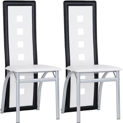 PIPIPOXER-Eetkamerstoelen-Set Van 2 -Keukenstoel Woonkamerstoelen Kunstleer Hoge rugleuning,Wit en zwart