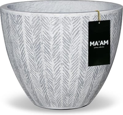 MA'AM Pottery Ivy bloempot - Rond - D24x20 - Wit - visgraat - industrieel/scandinavisch/ibiza - plantpot - binnen/buiten