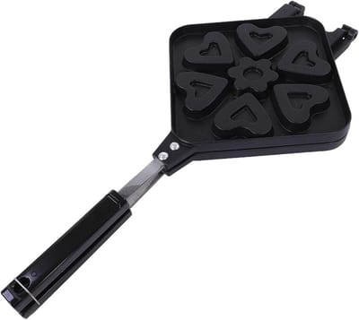 Wafelijzer Pan - Hartvormige Plaat - Ontbijt Bakken - Dubbelzijdig Koken - 44x23 cm - Zwart