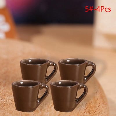 4 Stuks/Set Poppenhuis Miniatuur Kopje Koffiekopje Theekopje Schotel Keukengerei Model Speelgoed Poppenhuis Levensscène Decoratie Accessoires brown