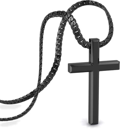 SERASAR Premium Ketting voor Heren [Faith] | Roestvrij staal 316L | Waterdicht | Stevige kinketting | Veilige sluiting | Zwart | 50 cm | Inclusief sieradendoosje