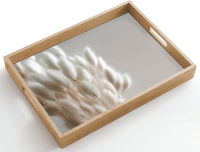 Dienblad hout 50x35 cm - Schootdienblad - Pluimen - Beige - Minimalistisch - Borrelplank rechthoek - Plateau dienbladen