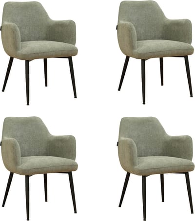 Bronx71® Scandinavische eetkamerstoel Lars groen gerecyclede stof - Eetkamerstoelen set van 4 - stoel