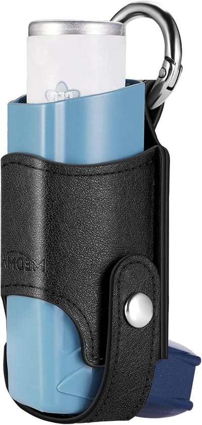 Astma-inhalator Etui voor Veilig Transport, Lichtgewicht PU Leren Tas met Mousqueton, Bescherming en Opbergruimte (Zwart)