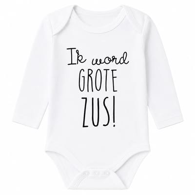 Baby Rompertje met tekst Hoera ik word grote zus meisje - Zwangerschapsaankondiging  | Lange mouw | wit zwart | maat 74-80  zwangerschap aankondiging