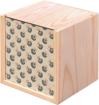 Houten opbergdoos - Decoratieve kist - Kleine spullen bewaren - Bedrukt in Frankrijk - 10x10x10 cm - Tribal patroon