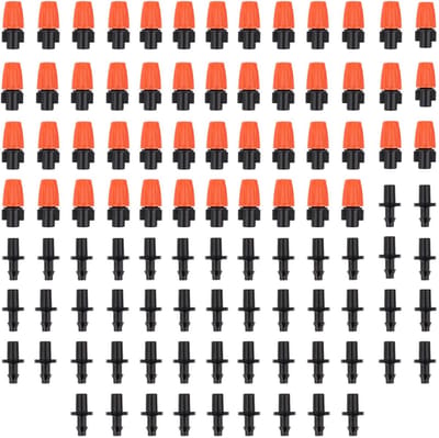 Dailygoods- Druppelirrigatiesproeiers 50st - Verstelbare Verstuivers - Tuinspuit Pistool - Vernevelingssysteem - Kunststof - Zwart/Oranje