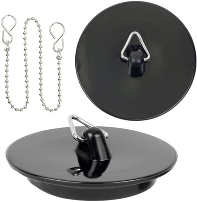 SnelShoppen - Universele Stop met Ketting 3 stuks, Zwart, Ø 41-36 mm, PVC Afvoerstopper voor 1 1/2" Inch Kraan, Bad Stopper met S-haak, Keuken en Badk