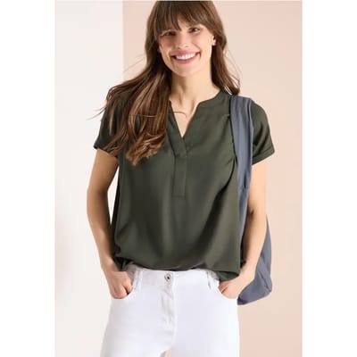 Blouse met korte mouwen en gespleten hals
