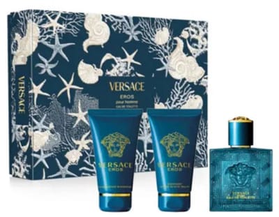Ensemble Versace: Eros, Eau De Toilette, Pour Homme, 50 ml + Eros, Gel Douche, Pour Tous Types de Peau, 50 ml + Eros, Hydratant, Baume Après-Rasage, 50 ml
