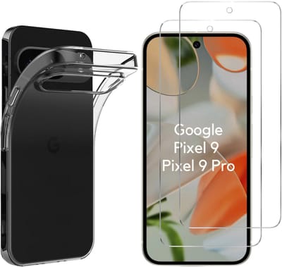 Hoesje Ultraslank geschikt voor Google Pixel 9 / 9 Pro backcover siliconen Transparant en 2 stuks ScreenProtector Gehard Glas