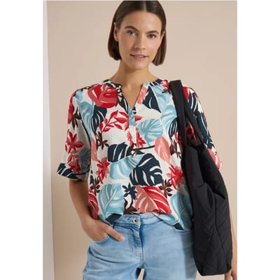 Blouse met korte mouwen en gespleten hals