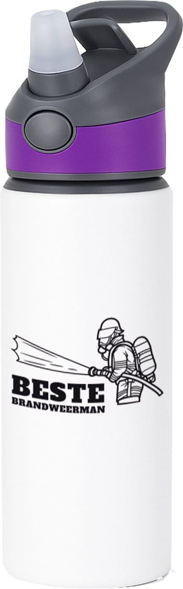 Hacebo® - Beste brandweerman waterfles met rietje paars - Beste brandweerman - collega - cadeau - water fles - 650ML