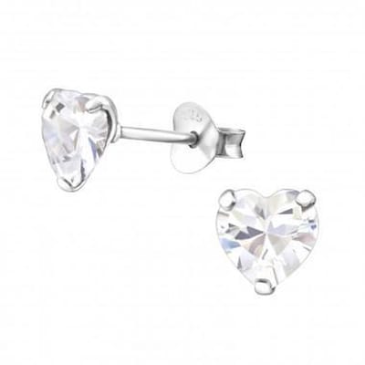 Zilveren oorstekers - hartvormige kristal - 925 zilver - 37x26x3