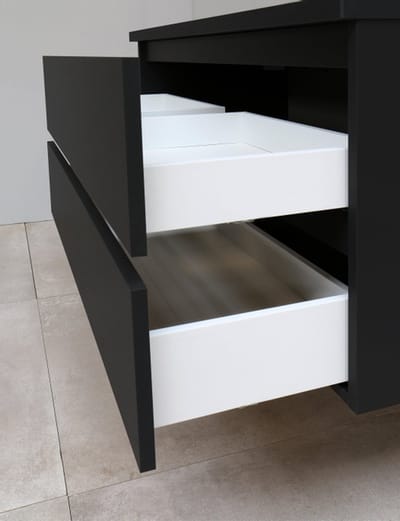 Basic Bella Badkamermeubelset - 100x55x46cm - 1 wasbak - Acryl - Wit - 1 kraangat - Wandspiegel zonder verlichting - Melamine Zwart mat