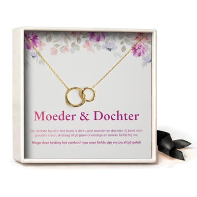Pera Jewelry® - 925 sterling zilveren Twee Ringen ketting - Moeder&Dochter Wenskaart - Cadeau Voor Mama - Collier - Moederschap Cadeau - Zwangerschap Cadeau - Ketting Dames - Ketting met Hanger