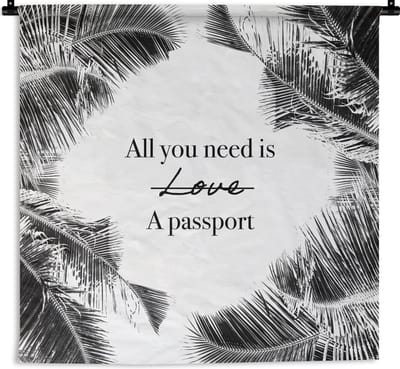 Wandkleed - Wanddoek - Spreuken - Quotes - All you need is a passport - Paspoort - 180x180 cm - Wandtapijt