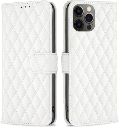 BINFEN Hoesje - Geschikt voor iPhone 12 / 12 Pro Hoesje - BINFEN Rhombus Book Case - Wit