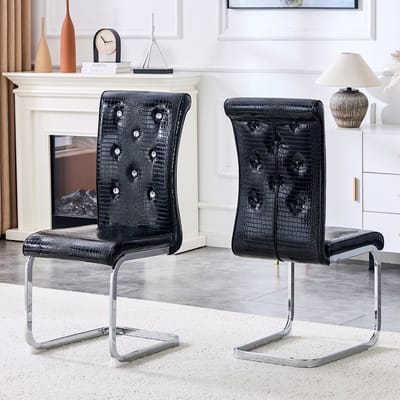 MODFU - Eetkamerstoel - Gestoffeerd En Ergonomische Rugleuning - Modern - Voor Eetkamer - Metaal En PVC - Zwart