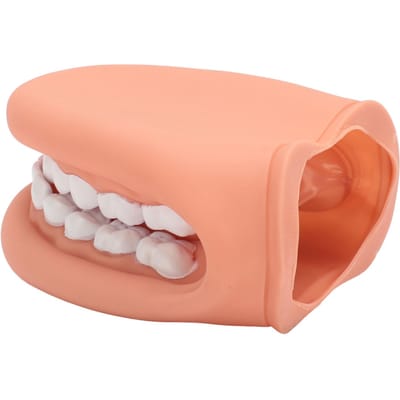 Mondpop met tong en 28 tanden, gemaakt van siliconen, voor spraaktherapie en demonstratie van tanden bij kinderen. beige