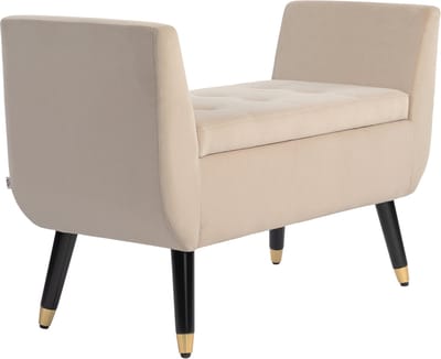 Opbergbank 107 x 42 x 65 cm - Luxe Zitbank Met Armleuningen - Rubberhout - Fluweel - Beige