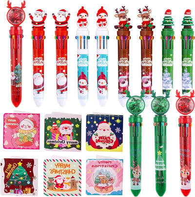 Kerstpennen Set van 24 Stuks, 10-in-1 Ballpoint Pen met Kerstkaarten, Kleurige Gelpennen voor Feestdagen, Perfecte Kerstcadeaus