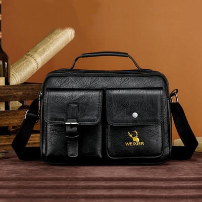 WEIXIER Messenger Bag Heren Pu lederen handtas Mannelijke reispad Schoudertas voor heren Kantooraktentas Totes One size zwart