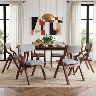Eetkamerstoelen - Set van 4 stoelen - Opvouwbare stoel - Massief houten stoel - Linnen stoel - Comfortabele stoel - Moderne stoel - Woonkamerstoel - Keukenstoel - Café stoel - Houten eetkamerstoel - Grijs