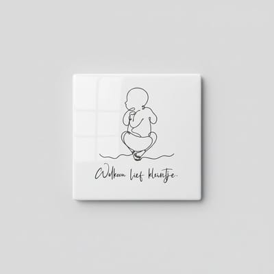 Welkom Lief Kleintje Baby Lijntekening Decoratieve Tegel – Minimalistische Geboorte Wanddecoratie – Keramische Tegel 15 × 15 cm