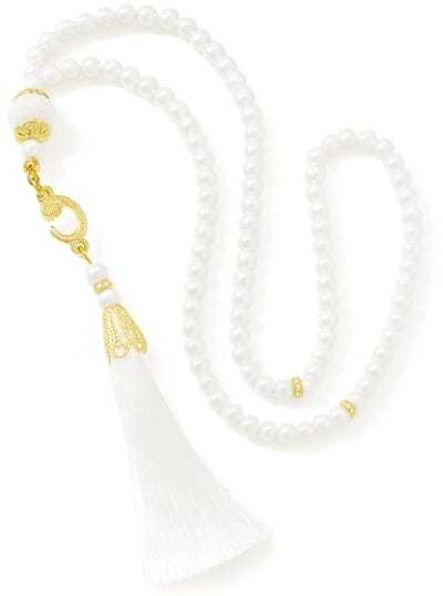 Baraka Treasures Luxe Tasbih - Tasbih - 99 Kralen - Parels - Islamitische Gebedskralen - Misbaha - Subha - Handgemaakte Kwaliteit - Voor Dhikr & Cadeau - Wit