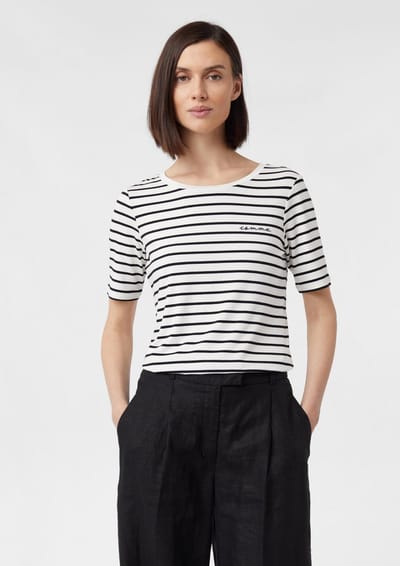 Gestreept T-shirt met geborduurd logo dames COMMA