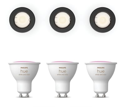 Philips Hue Peridot Set van 3 Inbouwspots (Zwart) - Rond - Niet Richtbaar - GU10 - Wit en Gekleurd Licht - Hue White and Color Ambiance