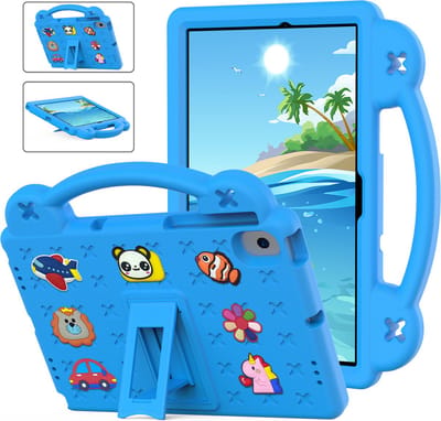 Hoes Geschikt voor Samsung Galaxy Tab A8 hoes Kinderen Licht Blauw - Kidsproof Backcover met handvati - Hoes Geschikt voor Samsung Galaxy Tab A8 Hoes Kinderen -Kindertablet