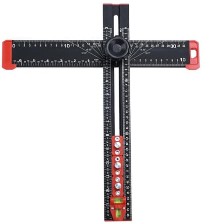Boorpositioneringsliniaal - T-vierkante liniaal - Precisie boren markeren - 4-in-1 multifunctioneel - 35 cm - Zwart