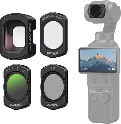 Groothoeklens en filterset voor DJI Osmo Pocket, ND, CPL en effectfilters, 4-pack met HD-optisch glas en verstelbare ND2-32 filter