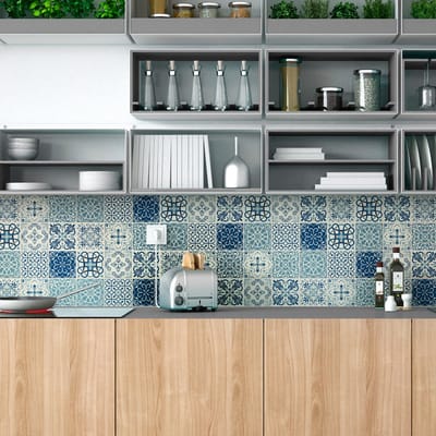 Zelfklevende tegelmuurstickers voor keuken en badkamer - 9 tegelstickers, Azulejos Emiliano-stijl - 9 stickers, 10x10 cm