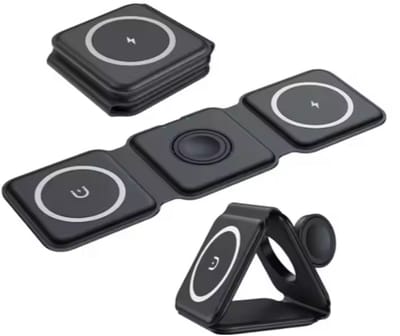 3-in-1 Draadloze Oplader – Inklapbaar Oplaadstation voor iPhone, Samsung, Apple Watch & AirPods – Qi-Certificeerd – Snelladen
