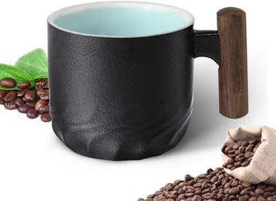 Retro Handgemaakte Keramische Espresso Kopjes met Houten Handvat - Perfect voor Koffie, Thee en Decoratie in Huis en Kantoor