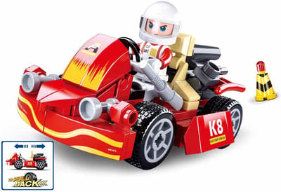Sluban Town Pull Back Kart bouwspeelgoed kinderen vanaf 6 jaar – Constructiespeelgoed modelbouw – bouwdoos met 89 bouwstenen en 1 minifiguur – M38-B0899