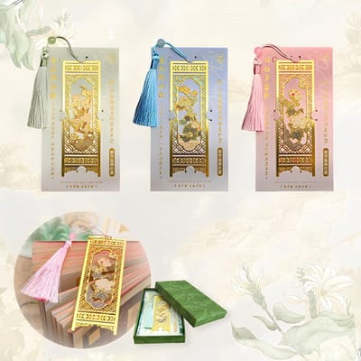 Set van 3 metalen boekenleggers met franjes en bloemenmotief, holle uitsnijding en folieprint - perfect als cadeau voor vrienden, leraren en boekenliefhebbers.