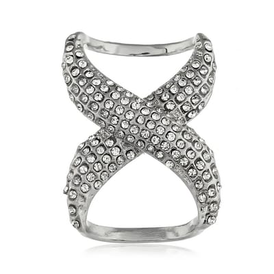 Zilverkleurige broche dames – metalen broche met abstracte symmetrische vorm en heldere steentjes – decoratieve speld voor sjaal, omslagdoek of kledingaccessoire