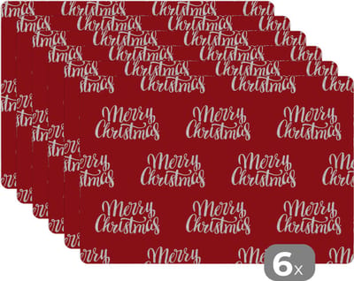 Placemat - Placemats kunststof - Quotes - Christmas - Patronen - Rood - Wit - 45x30 cm - 6 stuks - Hittebestendig - Anti-Slip - Onderlegger - Afneembaar