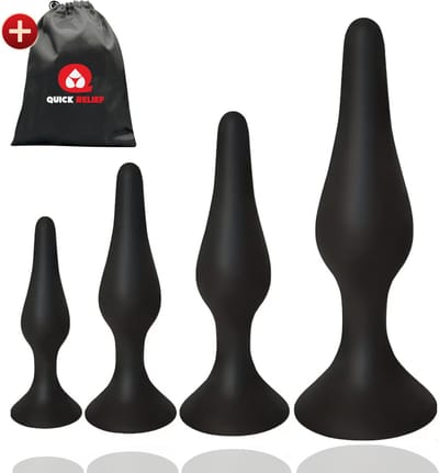 Quick Relief Silicon Plugs™ - Buttplugs - Fluweelzachte Siliconen Set van 4 Buttplugs - Anale Plug - Sex Toys - Buttplug - Mannen & Vrouwen - Siliconen - Zwart