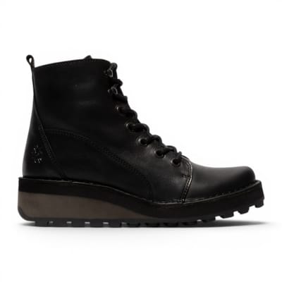 Fly London dames zwarte leren veterschoenen enkellaarzen - HAZI147