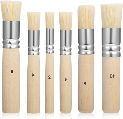 Set van 6 Ronde Stencilkwasten van Hout voor Acryl, Olie en Waterverf, Perfect voor Schilderen en DIY Creaties
