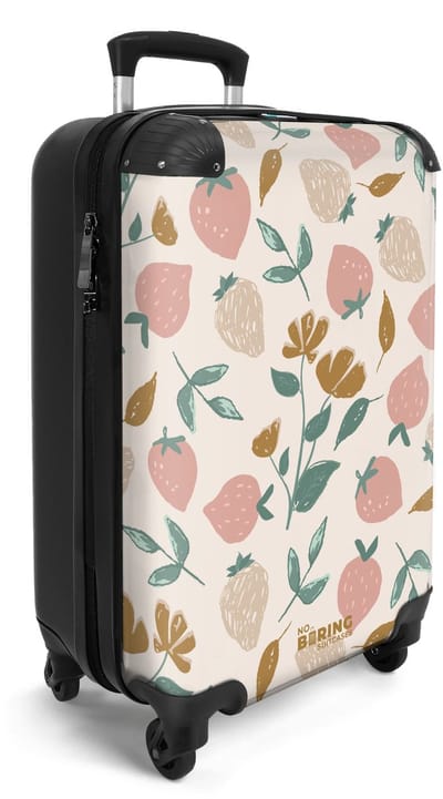 NoBoringSuitcases.com® - Handbagage koffer lichtgewicht - Reiskoffer trolley - Beige met tropsich fruit - Rolkoffer met wieltjes - Travel suitcase cabin - Reistrolley met TSA slot - Past binnen 55x40x20 en 55x35x25 - Kleine valiezen