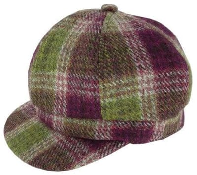 Dames Cap Heide paars en groen - one size - Harris Tweed - Glen Appin of Scotland