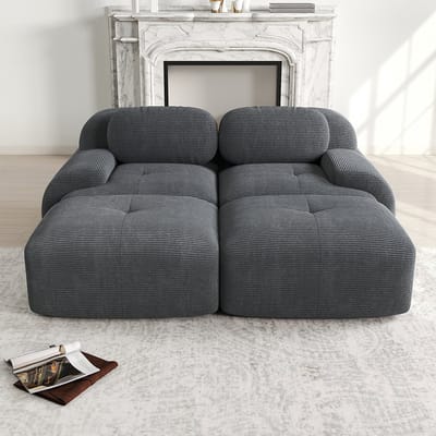 Pugsdrly 2-zitsbank van corduroy, modulair te combineren met een chaise longue, antislip, ergonomische armleuningen en hoogelastische vulling voor de woonkamer en slaapkamer, grijs