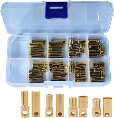 40 Stuks 5mm, 5.5mm, 6mm, 6.5mm Banana Plugs Goud Geplateerd voor Brushless ESC, Hoge Kwaliteit en Duurzaam